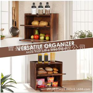 Wooden Double Layer Bread Box Flip Top Glass Lid <b>Kitchen</b> Storage Cabinet For Bread Pastry Dessert Shandong Made - Product Image 3