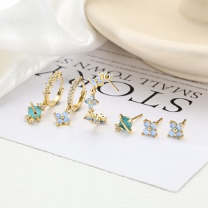 Hot Sale Women's Daily Casual Party Hypoallergenic Stud <b>Earrings</b> <b>Small</b> Flower Star <b>Dangle</b> Zircon Stone Fashion Jewelry for Gift - Product Image 2