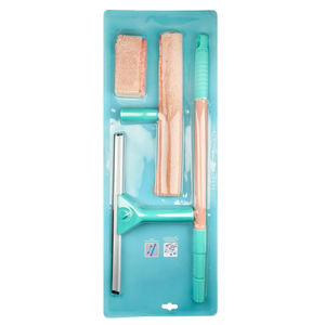 Ensemble de nettoyage de vitres combiné raclette et laveuse en microfibre avec poignée télescopique en plastique et caoutchouc pour le nettoyage des vitres - Product Image 4