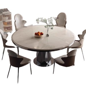 Modern Minimalist Round Stone Slab <b>Dining</b> <b>Table</b> With Turntable Rotatable Feature For <b>Dining</b> Room - Product Image 5