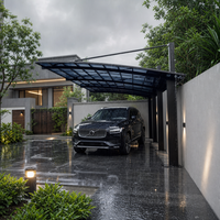 Abri de voiture moderne en aluminium avec toit plat, tirants et auvent en polycarbonate |   Abri pour voiture pour maison moderne, allée, jardin, villa, jours de pluie