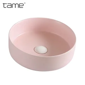 TAME PZ6202-MP Céramique Lavage Lavabo Salle De Bains Face Bassin Rose Couleur Cercle Lavabo Salle De Bains Comptoir Bassin Pour Hôtel