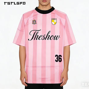 Camiseta de Fútbol Personalizada con Rayas en Relieve, 100% Algodón, Cuello Redondo, Etiquetas Tejidas, Parches Bordados, Ecológica - Product Image 1