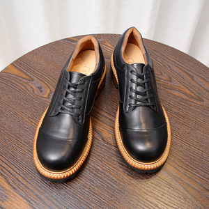 Bottes de travail basses en cuir à large bordure, style rétro américain, avec semelles épaisses, chaussures pour hommes - Product Image 3