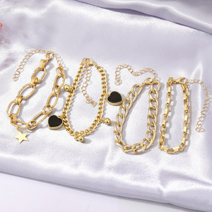 New Thick Link Chain Star Heart Bracelets <b>Set</b> <b>Gold</b> Plated Chunky Charm Bracelets <b>Bangles</b> Women Fashion Jewelry - Product Image 6