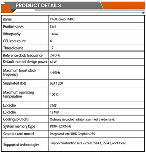 Nuevo Procesador de Seis Núcleos Core <span class=keywords><strong>I5</strong></span> de 2.5GHz, 10 Nanómetros, 12MB, <span class=keywords><strong>11400F</strong></span>/12400F para Ordenador de Escritorio - Product Image 3