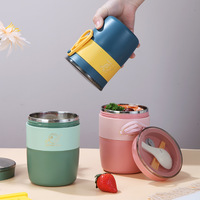 Olla de sopa de acero inoxidable portátil de 500ml, taza calentadora de plástico multifuncional, Taza Termo de sopa impermeable y preservada con calor