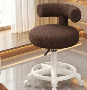 Tabouret de Salon Moderne Réglable en Tissu, Chaise de Beauté à Roulettes avec Dossier pour Salon de Coiffure et Onglerie - Product Image 5