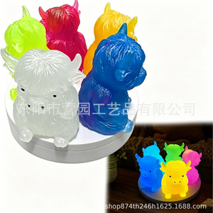 Highland Cow <b>Night</b> <b>Light</b> Resin Figurine Multicolored LED Tap Control Battery Powered Decor For Bedroom Or Kids Room - Product Image 4