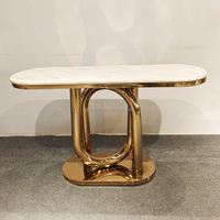 Table console moderne de luxe léger en marbre, tables d'entrée en acier inoxydable, grande table murale longue pour salon