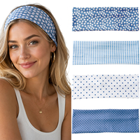 Bandeau élastique Série Bleue pour femmes, pour le sport, la gym, le yoga, à motifs pois, à carreaux, floraux, avec logo personnalisé, accessoire capillaire