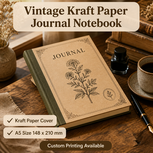 Quaderno Vintage A5 con Copertina in Carta Kraft e Illustrazioni Botaniche, Stampa Logo Personalizzata, Regalo per Ufficio e Studio - Product Image 4
