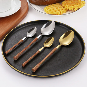 430 Stainless Steel Faux Wood Handle Knife Fork Spoon <b>Set</b> Western Cuisine Cutlery For Steak And Dessert - Product Image 2