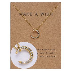 Strass in oro 18 carati ti amo fino alla luna e indietro collana di gioielli regalo per amante ragazza amica mezzaluna collana - Product Image 3