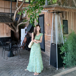Green Floral Print Sundress For Women Long Skirt Tie Neck Breathable Casual Dress Summer Beach Vacation Wear - Product Image 4