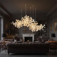 Lustre suspendu en céramique, personnalisé, en cuivre, fer et or blanc, motif feuille de Ginkgo, pour salon, chambre, salle à manger, escalier, hôtel