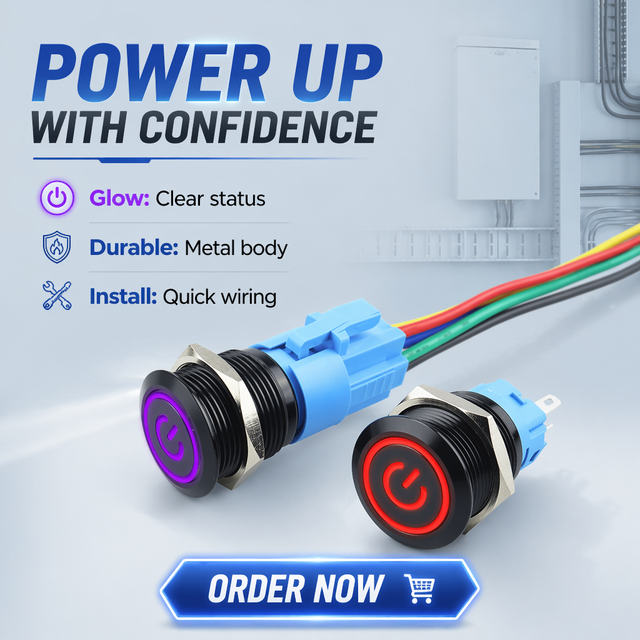 19mm Aluminum Oxide Black Shell Metal Push Button Switch Momentary Latching 12-24V Ring LED 1NO 1NC SPDT with Wire Socket Plug