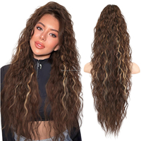 Vente en Gros Queue de Cheval à Pince Cheveux Synthétiques Ondulés Style Tressé Volumineux de 30 Pouces, Port Quotidien, Type Pré-Collé pour Femme