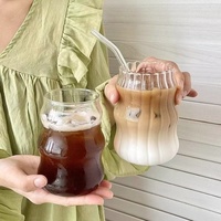 Gobelet en verre moderne et simple, résistant aux hautes températures, avec couvercle à paille et poignée, pour café, eau, boissons, lait, thé