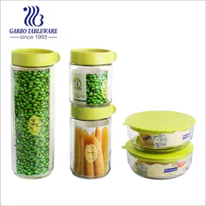 Factory Cheap kitchen serving food honey tank glass bowl sealed plastic lid 5pcs glass storage jar set in stock