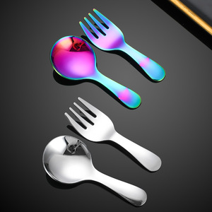 Ensemble de mini-cuillères et fourchettes en acier inoxydable 304, manche court, tête ronde, pour crème glacée, soupe pour bébé, cuillère à thé, ustensiles pour adultes - Product Image 4
