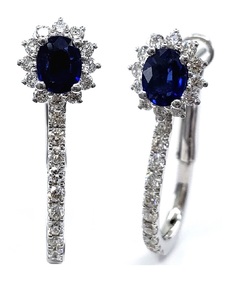 Boucles d'oreilles créoles tendance personnalisées en or blanc massif 18 carats plaqué, avec pierre naturelle ovale, pour mariage et soirée, livraison rapide, haute qualité - Product Image 1
