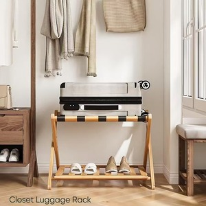 Estante de madera de doble capa para equipaje, plegable, de bambú, para guardar zapatos, para la entrada, dormitorio, uso doméstico - Product Image 2