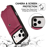 Élégant Portefeuille Étui de Téléphone en Cuir Pleine Fleur Grainé Rouge Vin Sac Bandoulière pour iPhone 16 17 18 Pro Max OEM ODM