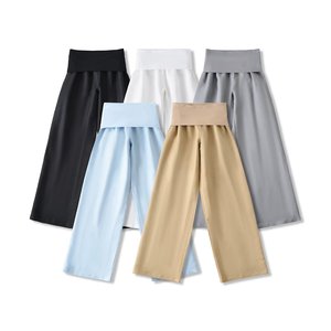 <span class=keywords><strong>Pantaloni</strong></span> Larghi da <span class=keywords><strong>Donna</strong></span> alla Moda in <span class=keywords><strong>Viscosa</strong></span>/Cotone Tinta Unita <span class=keywords><strong>con</strong></span> Vita Alta Elasticizzata Vestibilità Comoda Casual - Product Image 2