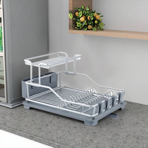 キッチン用耐久性のあるモダンな二層アルミ製食器乾燥ラック、食器やボウル用の多機能収納付き - Product Image 1