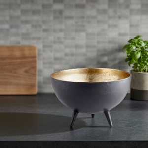 Elegant black and gold serving bowl with tripod <b>legs</b> modern decorative bowl for dining <b>table</b> centerpiece and home decor - Product Image 1
