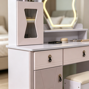 Modern Makeup Vanity <b>With</b> Lighted Mirror <b>Storage</b> Drawers Bedroom <b>Dressing</b> <b>Table</b> <b>With</b> Stool - Product Image 2