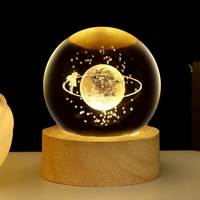 Boule de cristal en verre gravée en 3D, système solaire, lumière nocturne lumineuse, motif personnalisé, cadeau, décoration de bureau créative