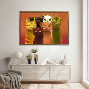 Personalized Six Cats Painting Print: Cat Lover <b>Canvas</b> Wall Art,GOLD <b>FRAMED</b> <b>CANVAS</b> - Product Image 3