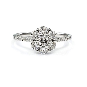 Fine 18k White Gold High Quality Diamond Cluster Classic Wedding Ring Band for Women - Product Image 1