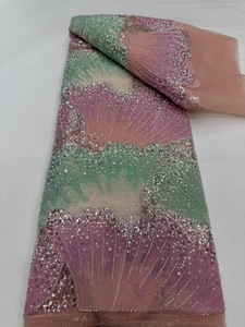 Ni. Ai phong cách mới sáng bóng sequin ren vải Lưới Ngọc Trai ren đính cườm váy ren vải đầy màu sắc ren Bridal DRESS vải - Product Image 5