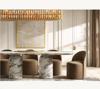 Nouveau design de dessus de table en marbre de pierre naturelle ensemble de table à manger rectangulaire
