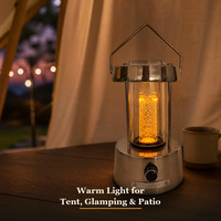 Lanterne de camping rétro robuste en métal brossé, rechargeable, 200 lumens, lumière chaude à intensité variable pour tente extérieure, jardin, randonnée en plein air
