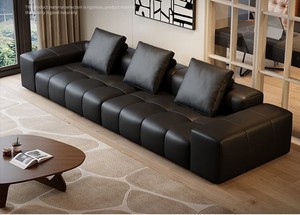 Sofá de bloque de tofu de piel de vaca negro Pixel de diseñador minimalista italiano, unidad pequeña para escuela tapizada, sala de estar, Villa de fila recta - Product Image 5