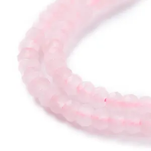 PandaHall 2 fili 3mm perline di pietre preziose di quarzo rosa naturale sfaccettate rotonde piatte