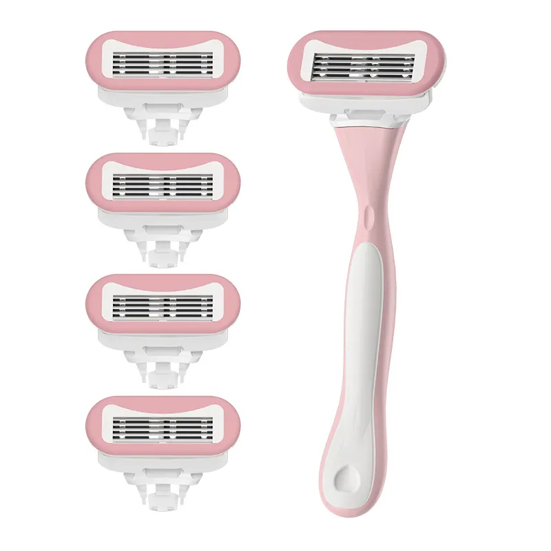 Women Hair Exfoliating Razor Pink 6 Blades Lady Women System Razor Refill Replacement Body Shaving Razor