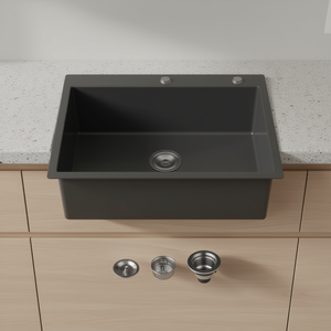 Évier de cuisine gris foncé à cuve unique 27x19 à poser, finition mate, design rectangulaire minimaliste, facile à nettoyer - Product Image 2