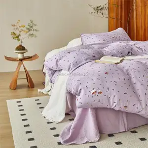 Desainer mewah kustom seprai tempat tidur cetak sesuai permintaan populer empat potong Set seprai selimut Set dicuci sarung bantal katun