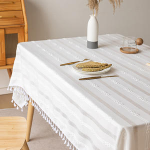 Minimalist Jacquard <b>Tablecloth</b> Rectangle White <b>Washable</b> Home Decor With Tassels For Dining Table - Product Image 4
