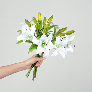 Bouquet de lys artificiels blancs et jaunes en plastique, décoration de mariage pour hôtel, salon, table - Product Image 2