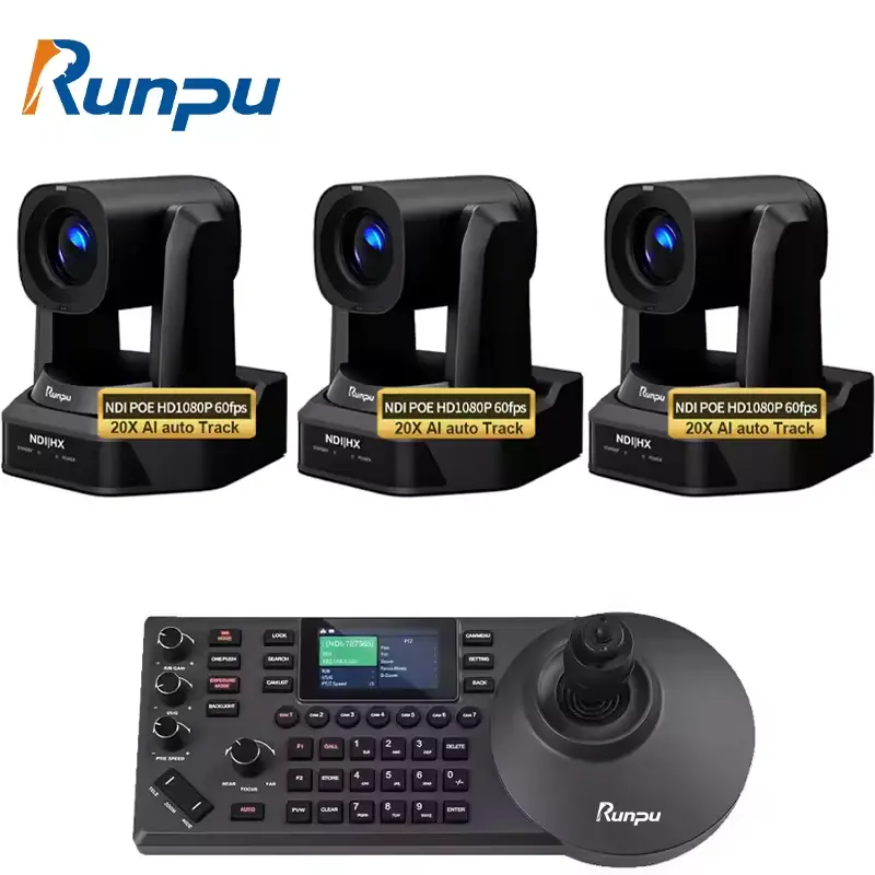 Runpu HD66A-20N Video Conference Camera AI Track NDI PTZ SDI POE 1080P 20X ZOOM Camera With Tally Light+IP Controller Kit