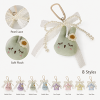 Porte-clés Lapin en Peluche Mignon Fait Main avec Nœud, Breloque pour Sac, Voiture, Clés, Sac à Dos
