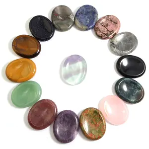 wholesale Custom natural healing crystal worry stone therapy teiki massage oval thumb stone worry stone