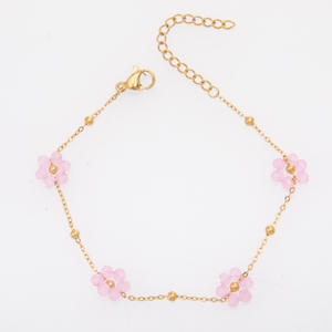 Collier de cheville tendance en acier inoxydable plaqué <span class=keywords><strong>or</strong></span> avec fleur en cristal coloré et perle, haut de gamme, pour femmes - Product Image 5