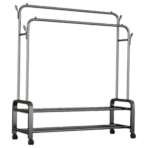Heavy Duty Metal Double Pole Clothes <b>Rack</b> Indoor Flexible Storage Garment <b>Rack</b> Kitchen Bathroom Living Room Shoes Storage - Product Image 1